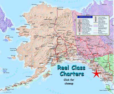 Map by Alaska Division of Tourism. We're located in scenic southeast Alaska 